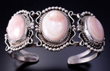 Silver & Pink Mussel Shell Navajo Handmade Bracelet 4K10L