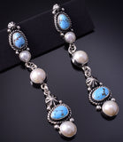 Silver & Golden Hills Turquoise Fresh Pearl Navajo Earrings by Erick Begay 5B25R