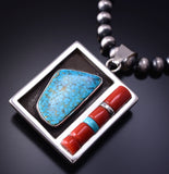 Reversible Silver & Coral Multistone Navajo Inlay Pendant by Erick Begay 4H35N