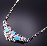 Silver & Turquoise Multistone Navajo Inlay Necklace by Curtis Manygoats 4D15Z