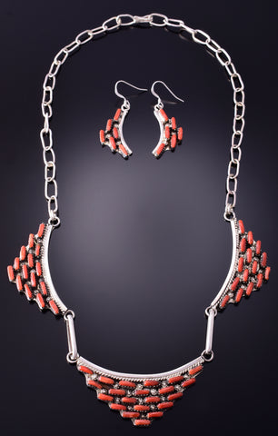 Silver & Coral Zuni Necklace & Earring Set by Griffin & Vangie Tsabetsaye 4F04D