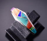 Size 8 Silver & Turquoise Multistone Navajo Inlay Ring by VJ 4F04T