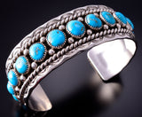 Silver & Kingman Turquoise Navajo Handmade Bracelet by Chester Charley 4E27D