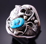 Size 12-3/4 Silver & Turquoise Wolf Navajo Men's Ring by Jeanette Saunders 4E28W