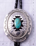 Navajo Shadow Box Rug Design Turquoise Bolo Tie by Wilbert Musket 4L26S