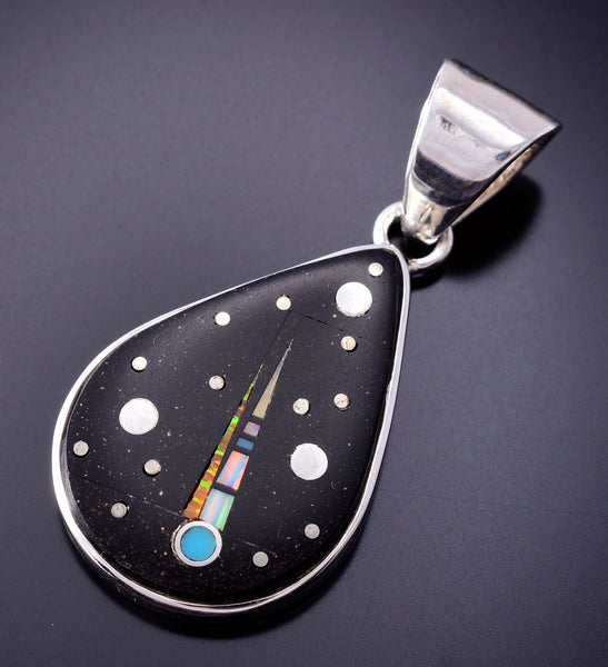 Silver & Jet Multistone Navajo Inlay Sky Pendant by TSF 3L08M