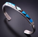 Silver & Turquoise Multistone Navajo Inlay Bracelet by Rick Tolino 4F04N