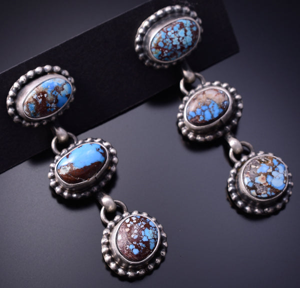 Silver & Golden Hills Turquoise Navajo Earrings by Eli Skeets 4M16C