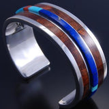 Silver Lapis and Burl Wood Inlay Bracelet by David Kuticka 7H02A