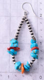 Silver & Turquoise Apple Coral Navajo Pearls Loop Earrings Corraine Smith 5B06D