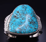 Silver & Morenci Turquoise Navajo Eagle Feather Bracelet by Erick Begay 4H35B