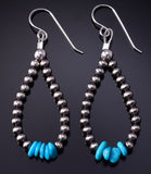 Silver & Turquoise Navajo Pearls Loop Earrings 5B14C