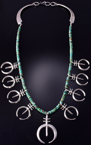 Silver & Turquoise Navajo Tufacast Isleta Cross Necklace by Gary Custer 4F23A