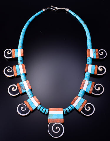 Traditional Santo Domingo Design Necklace by Mary Louise Tafoya - 4L26J