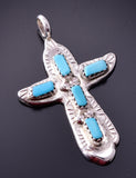 Silver & Turquoise Zuni Handmade Cross Pendant by Cecelia Iule 4E27S
