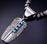 Silver & Turquoise Eagle Feather Navajo Pendant by Chester Charley 4L20N