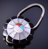 Silver & Turquoise Multistone Zuni Sunface Inlay Key Ring by Denise Siutza 4L07T