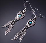 Silver & Turquoise Bear Claw & Eagle Feather Navajo Earrings Annie Spencer 4J02U