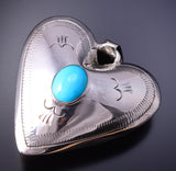 Reversible Silver & Turquoise Navajo Handmade Puffed Heart Pendant 4K10J