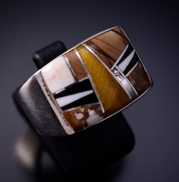 Size 8-3/4 Silver & Tiger Eye Multistone Navajo Inlay Men's Ring by Vee Joe 4L22L