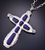 Silver & Lapis Zuni Handmade Cross Pendant by Wilbur Iule 5B06W