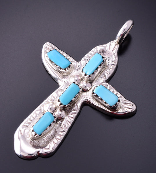 Silver & Turquoise Zuni Handmade Cross Pendant by Cecelia Iule 4E27S