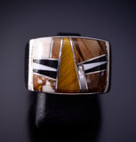 Size 8-3/4 Silver & Tiger Eye Multistone Navajo Inlay Men's Ring by Vee Joe 4L22L