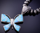 Silver & Opal Navajo Inlay Butterfly Pendant by Joanna Charlie 4L20A