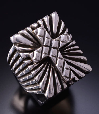 Size 12-1/2 Silver Navajo Handfiled The Cross Ring by Erick Begay 4H35Y