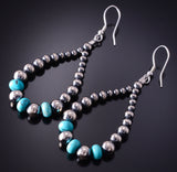 Silver & Turquoise Navajo Pearls Loop Earrings by Vangie Touchine 4F10Z