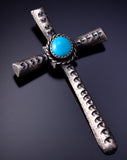 Silver & Kingman Turquoise Cross Navajo Pendant by Richard Yazza 4L20F