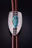 Silver & Royston Turquoise Navajo Tufacast Shield Bolo Tie by Robert Begay 4G23