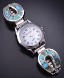 Silver & Turquoise Navajo Inlay Horseshoe Watch by James Manygoats 5B14Z