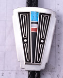 Silver & Turquoise Multistone Navajo Inlay Bolo Tie by Albert Nells 5B06F