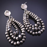 Silver 3-Strand Navajo Pearl Hoops Statement Earrings by Amanda Larry 4L07W