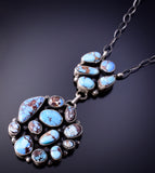 Silver & Golden Hill Turquoise Navajo Handmade Necklace by Lorenzo Juan 4L09M