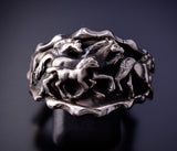 Size 13 Silver Running Free Horses Navajo Ring by Genevieve Francisco 5B14D