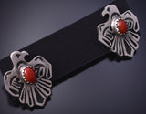 Silver & Coral Navajo Handmade Eagles Post Earrings by Paige Gordon 4H27O