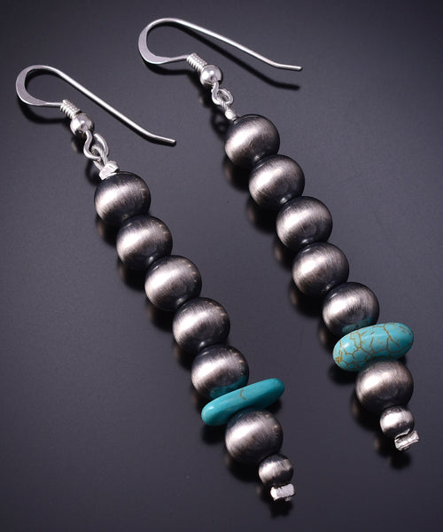 Silver & Turquoise Navajo Pearls Stacked Earrings by Vangie Touchine 5A30U