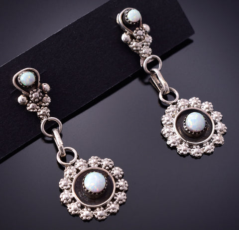 Silver & Opal Zuni Handmade Dangle Earrings by Verdie Booqua 4E28S