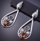 Silver & Citrine Navajo Handmade Feathers & More Earrings 4K07N