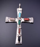 Silver & Turquoise Multistone Zuni Inlay Cross Pendant by Cecelia Iule 4L12W