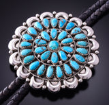 Silver & Turquoise Navajo Cluster Bolo Tie by Eunice Wilson 4E28G