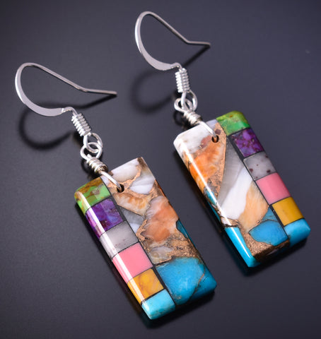 Santo Domingo Handmade Turquoise Multistone Mosaic Earrings by Mary Tafoya 4J02F