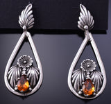 Silver & Citrine Navajo Handmade Feathers & More Earrings 4K07N