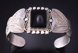 Vintage Silver & Onyx Handmade Bracelet - Unknown Origin 4F10S