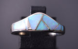 Size 7-3/4 Silver & Opal Navajo Inlay Ring by VJ 4F04R