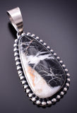 Silver & White Buffalo Turquoise Long Navajo Pendant by Skeets 4A04G