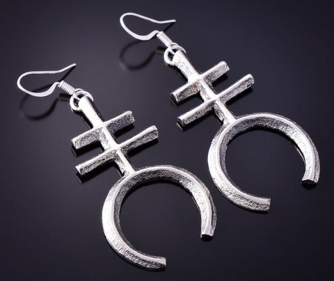 Silver Navajo Tufacast Naja Isleta Cross Earrings by Gary Custer 4F25A