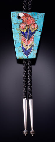 Turquoise Multistone Santo Domingo Inlay Parrot Bolo Tie by Ray Rosetta 5B06E